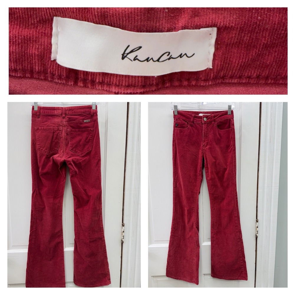 KanCan deep red wide flare‎ leg high rise corduroy pants KC6299RD women's 1 24